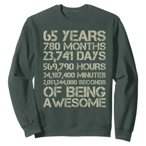 65th Milestone Birthday Gift Sweatshirt 65 Years Of Being Awesome TS12 Dark Forest Green Print Your Wear