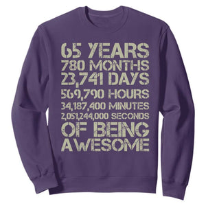 65th Milestone Birthday Gift Sweatshirt 65 Years Of Being Awesome TS12 Purple Print Your Wear