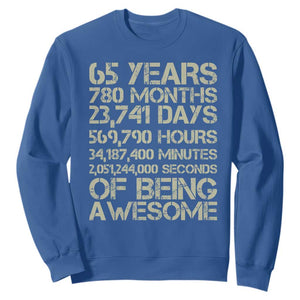 65th Milestone Birthday Gift Sweatshirt 65 Years Of Being Awesome TS12 Royal Blue Print Your Wear
