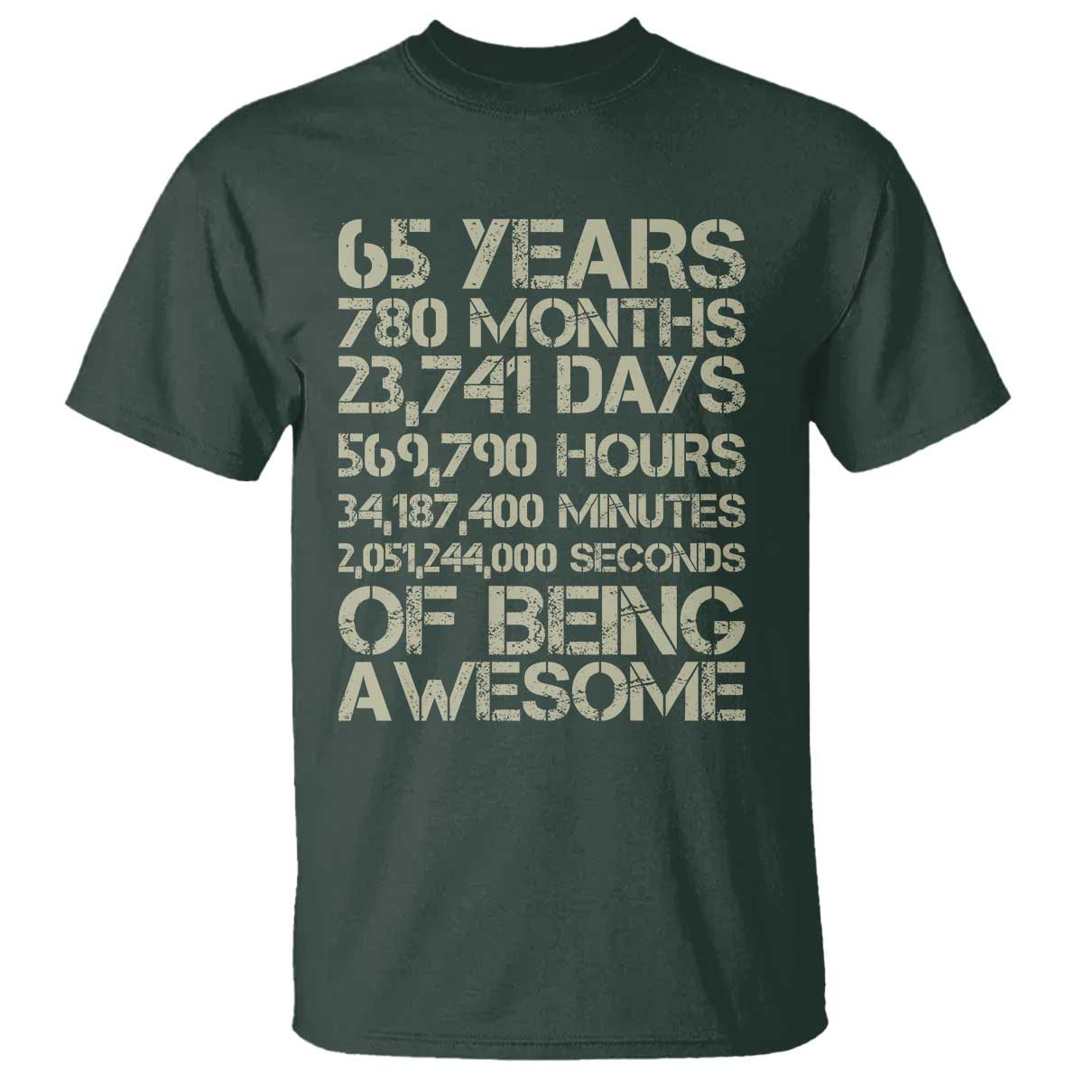 65th Milestone Birthday Gift T Shirt 65 Years Of Being Awesome TS12 Dark Forest Green Print Your Wear