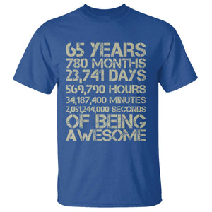 65th Milestone Birthday Gift T Shirt 65 Years Of Being Awesome TS12 Royal Blue Print Your Wear