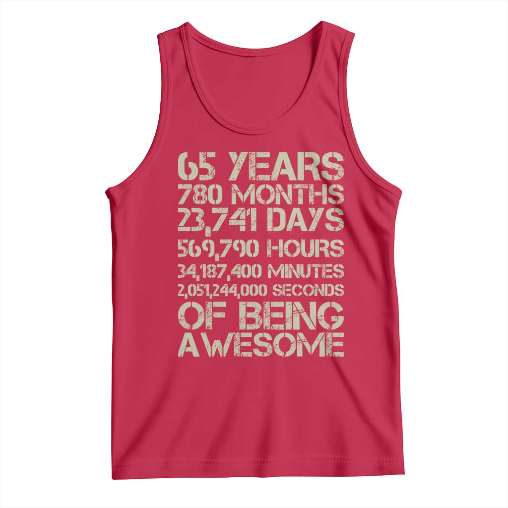 65th Milestone Birthday Gift Tank Top 65 Years Of Being Awesome TS12 Red Print Your Wear