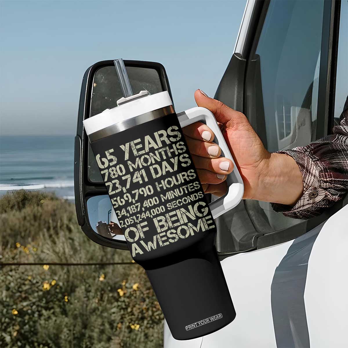 65th Milestone Birthday Gift Tumbler With Handle 65 Years Of Being Awesome TS12 Print Your Wear