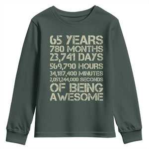65th Milestone Birthday Gift Youth Sweatshirt 65 Years Of Being Awesome TS12 Dark Forest Green Print Your Wear