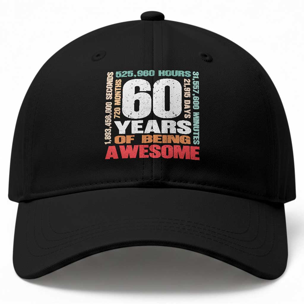 Retro 60 Years Of Being Awesome Baseball Cap 60th Birthday Gift Idea TS12 Print Your Wear