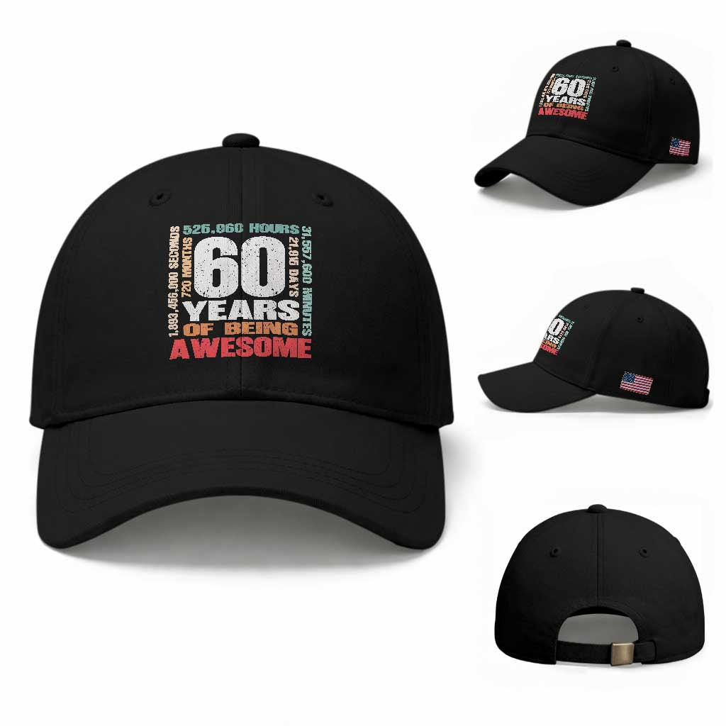 Retro 60 Years Of Being Awesome Baseball Cap 60th Birthday Gift Idea TS12 Baseball Cap Universal Fit Black Print Your Wear