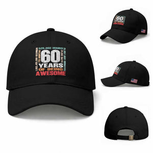 Retro 60 Years Of Being Awesome Baseball Cap 60th Birthday Gift Idea TS12 Baseball Cap Universal Fit Black Print Your Wear