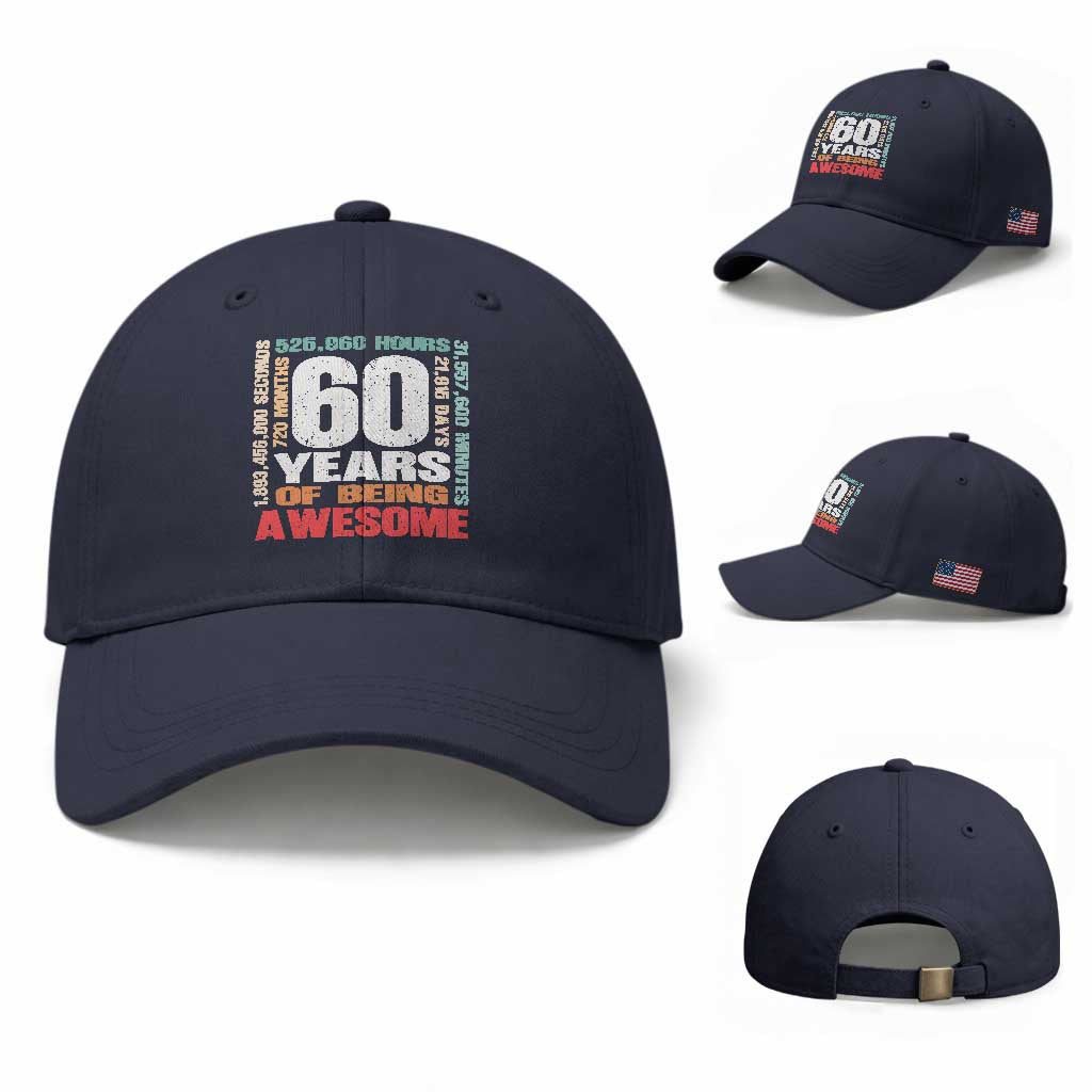 Retro 60 Years Of Being Awesome Baseball Cap 60th Birthday Gift Idea TS12 Baseball Cap Universal Fit Navy Print Your Wear
