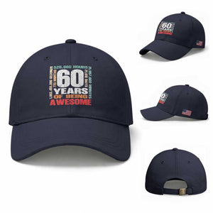 Retro 60 Years Of Being Awesome Baseball Cap 60th Birthday Gift Idea TS12 Baseball Cap Universal Fit Navy Print Your Wear