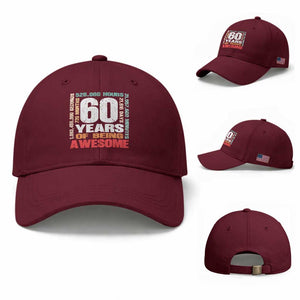 Retro 60 Years Of Being Awesome Baseball Cap 60th Birthday Gift Idea TS12 Baseball Cap Universal Fit Maroon Print Your Wear