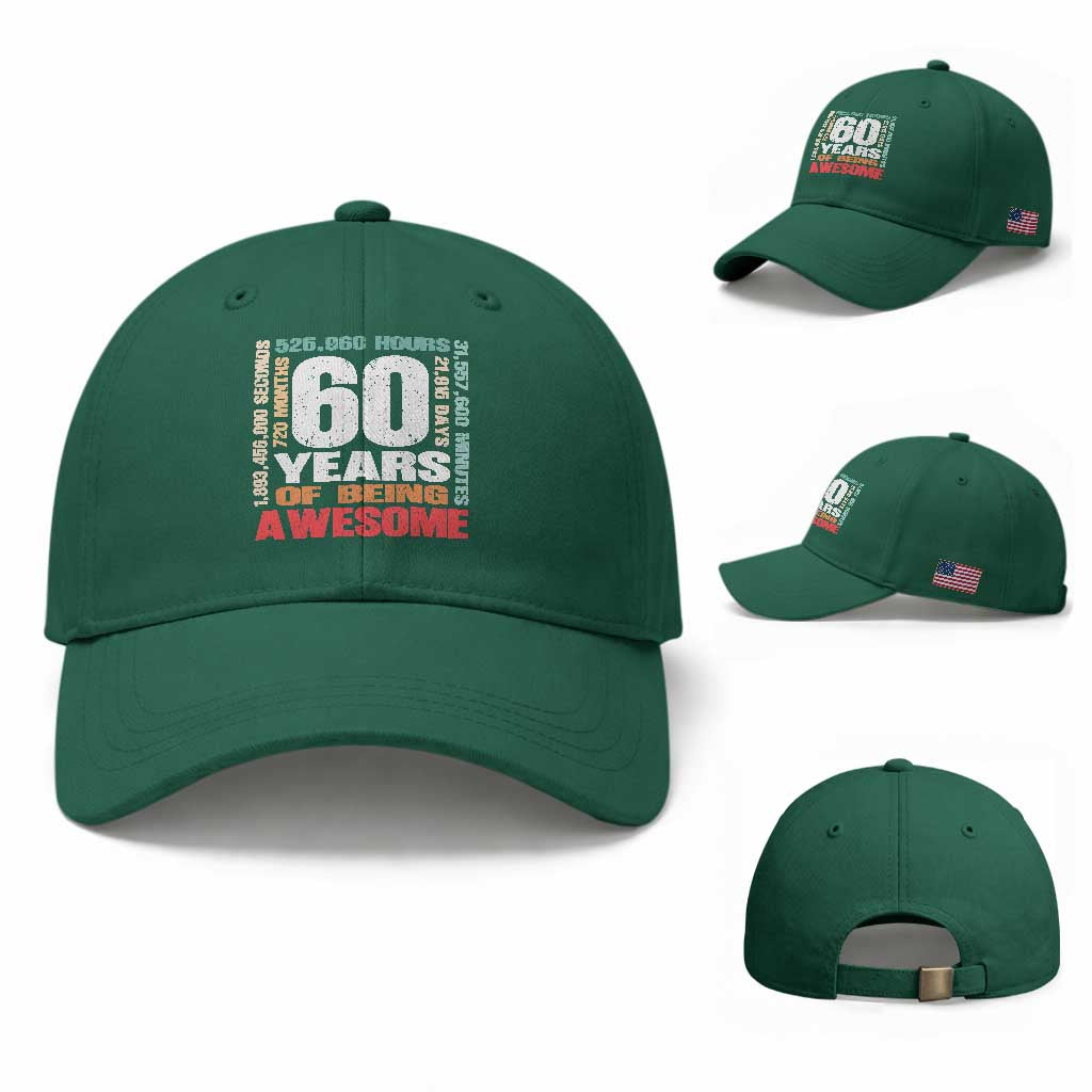 Retro 60 Years Of Being Awesome Baseball Cap 60th Birthday Gift Idea TS12 Baseball Cap Universal Fit Irish Green Print Your Wear