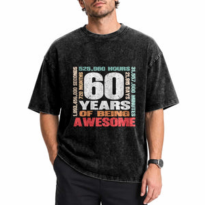 Retro 60 Years Of Being Awesome Washed Cotton T-Shirt 60th Birthday Gift Idea