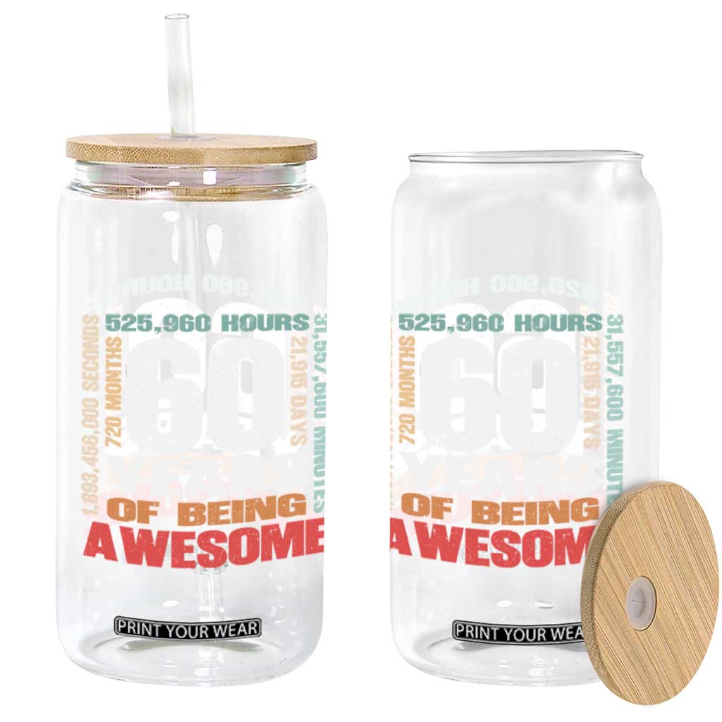 Retro 60 Years Of Being Awesome Glass Can 60th Birthday Gift Idea TS12 Print Your Wear
