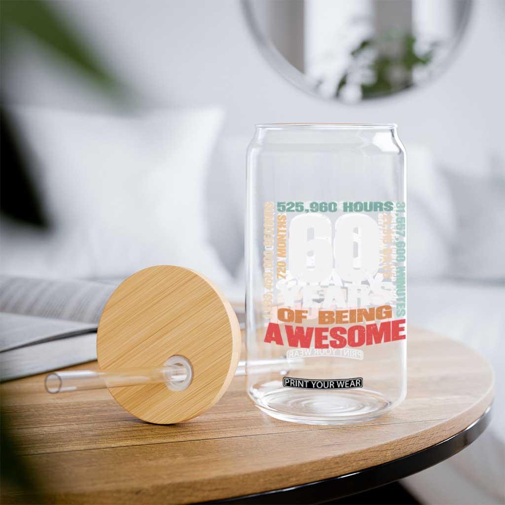 Retro 60 Years Of Being Awesome Glass Can 60th Birthday Gift Idea TS12 Print Your Wear
