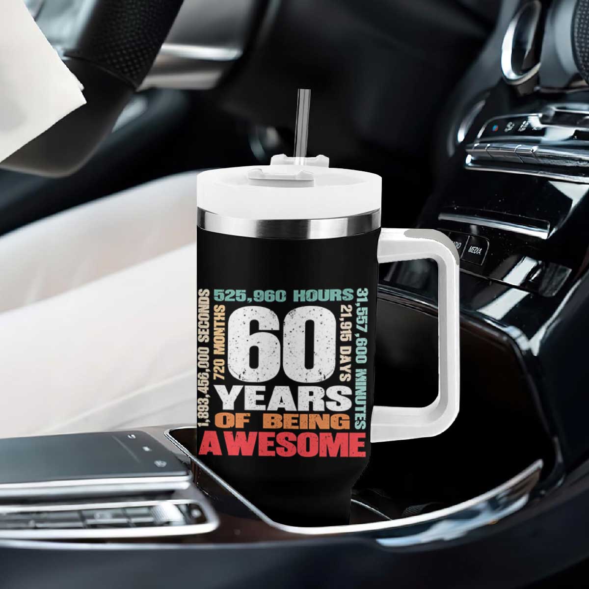 Retro 60 Years Of Being Awesome Tumbler With Handle 60th Birthday Gift Idea TS12 Print Your Wear