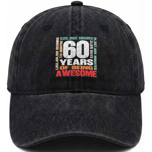 Retro 60 Years Of Being Awesome Washed Cotton Baseball Cap 60th Birthday Gift Idea TS12 Print Your Wear