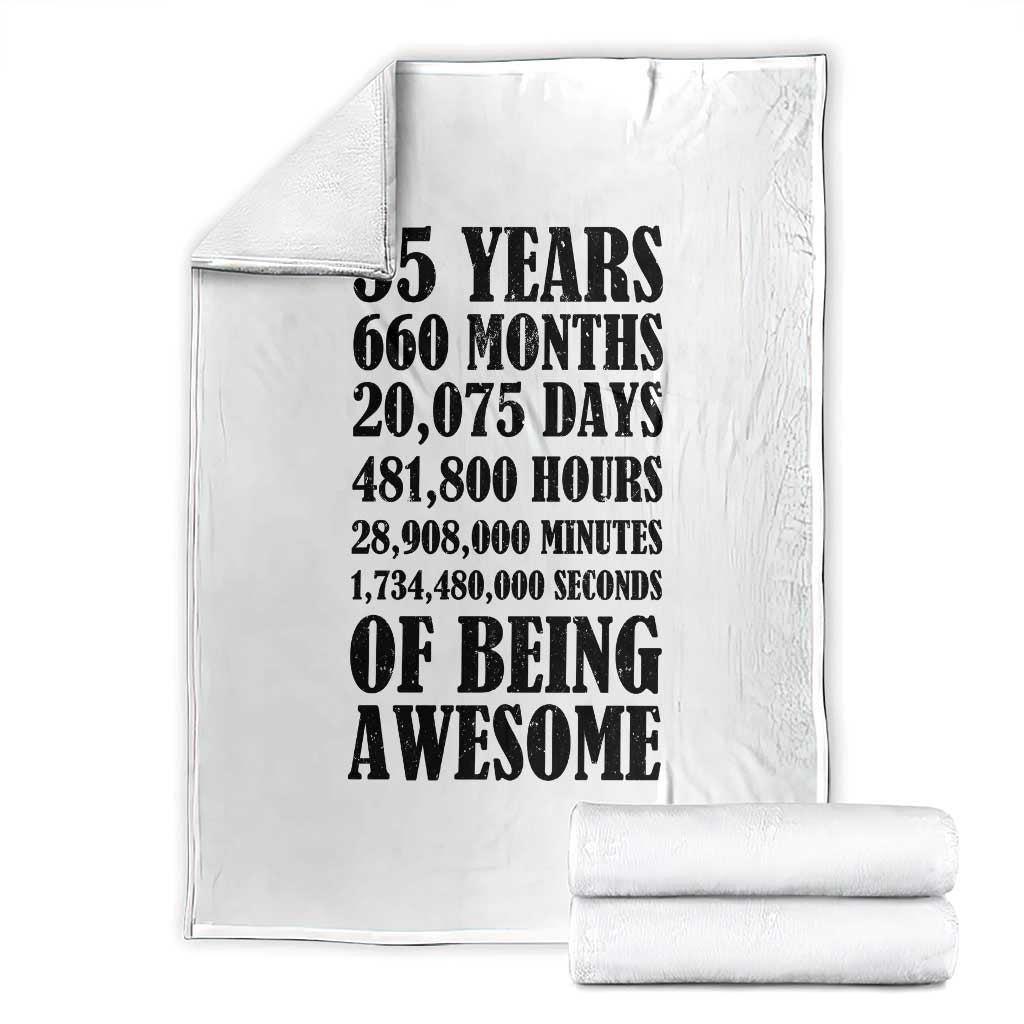 55th Milestone Birthday Throw Blanket 55 Years Of Being Awesome Graphic TS12 White Print Your Wear