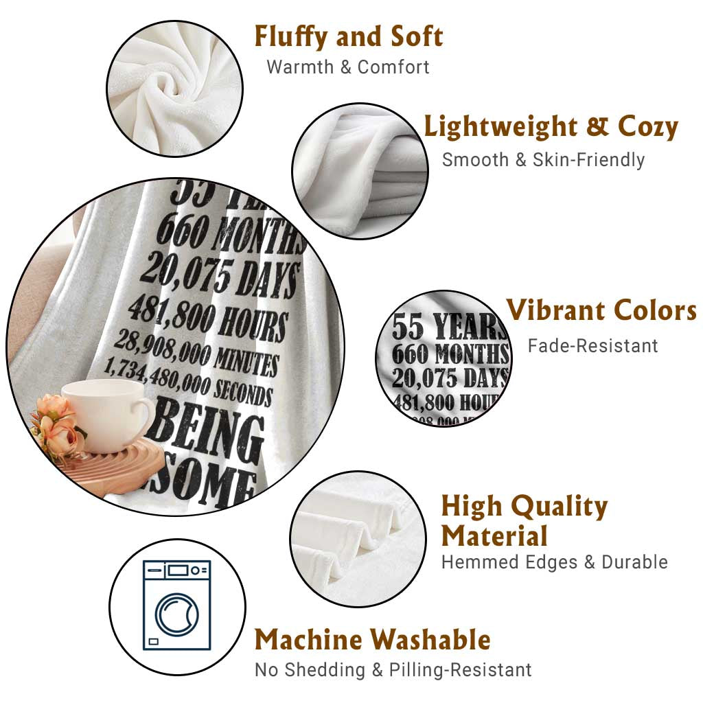 55th Milestone Birthday Throw Blanket 55 Years Of Being Awesome Graphic TS12 Print Your Wear