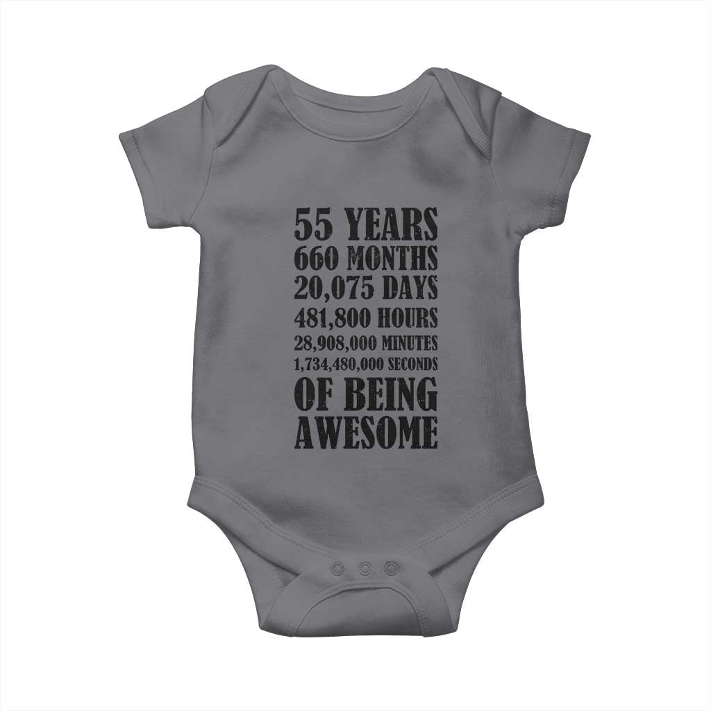 55th Milestone Birthday Baby Onesie 55 Years Of Being Awesome Graphic TS12 Charcoal Print Your Wear