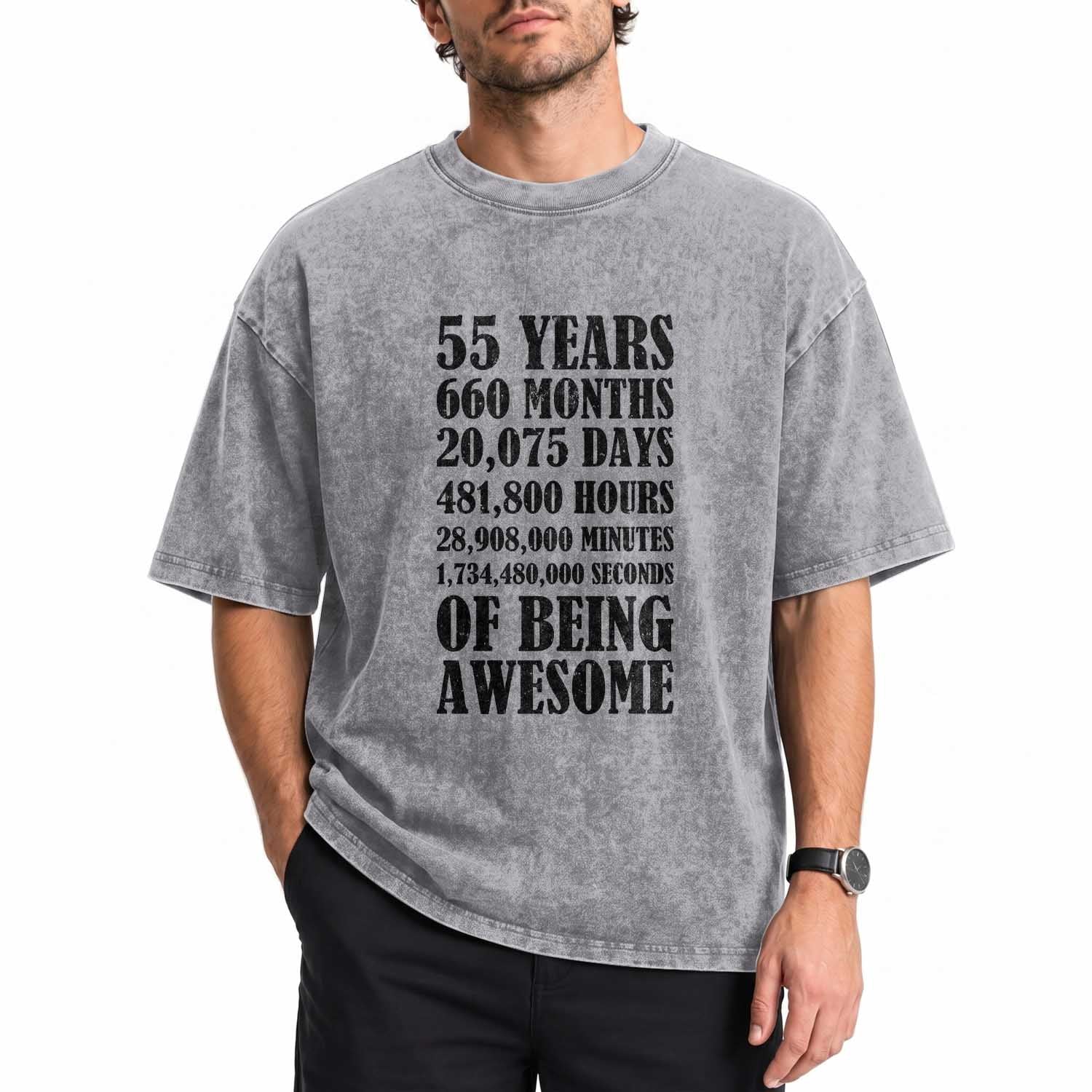 55th Milestone Birthday Washed Cotton T-Shirt 55 Years Of Being Awesome Graphic