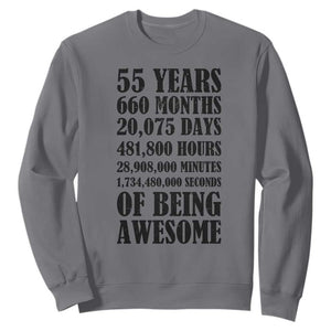 55th Milestone Birthday Sweatshirt 55 Years Of Being Awesome Graphic TS12 Charcoal Print Your Wear