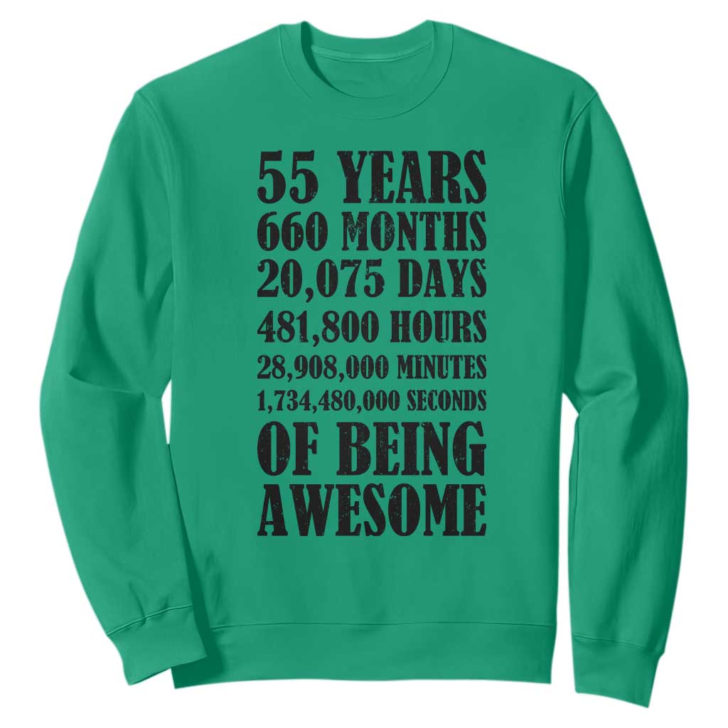 55th Milestone Birthday Sweatshirt 55 Years Of Being Awesome Graphic TS12 Irish Green Print Your Wear
