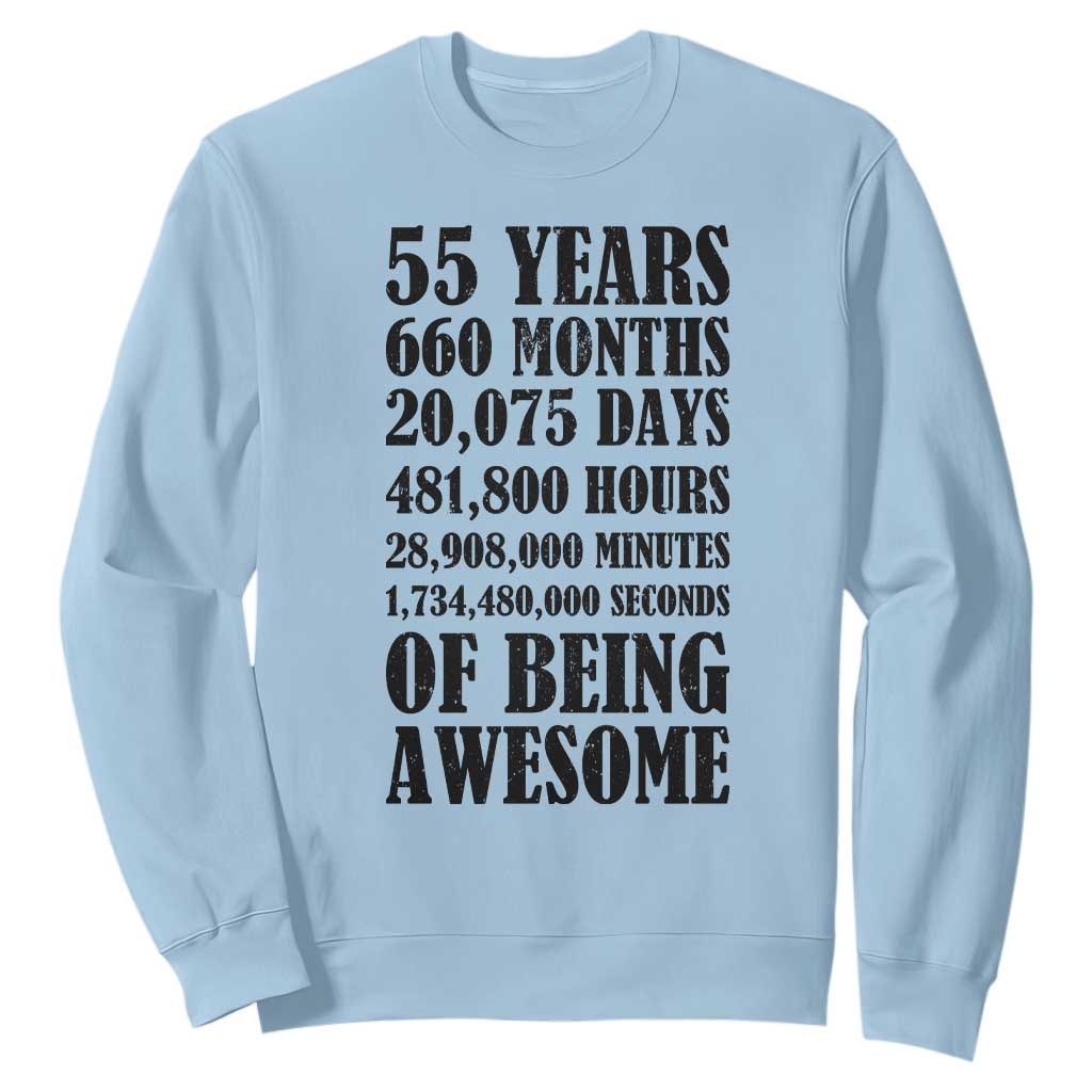 55th Milestone Birthday Sweatshirt 55 Years Of Being Awesome Graphic TS12 Light Blue Print Your Wear