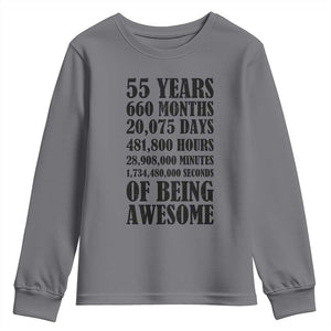 55th Milestone Birthday Youth Sweatshirt 55 Years Of Being Awesome Graphic TS12 Charcoal Print Your Wear