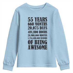 55th Milestone Birthday Youth Sweatshirt 55 Years Of Being Awesome Graphic TS12 Light Blue Print Your Wear