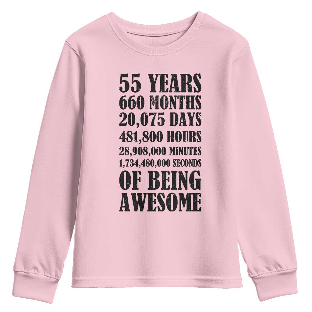 55th Milestone Birthday Youth Sweatshirt 55 Years Of Being Awesome Graphic TS12 Light Pink Print Your Wear