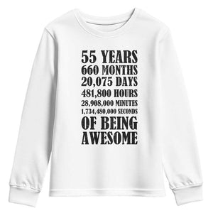 55th Milestone Birthday Youth Sweatshirt 55 Years Of Being Awesome Graphic TS12 White Print Your Wear
