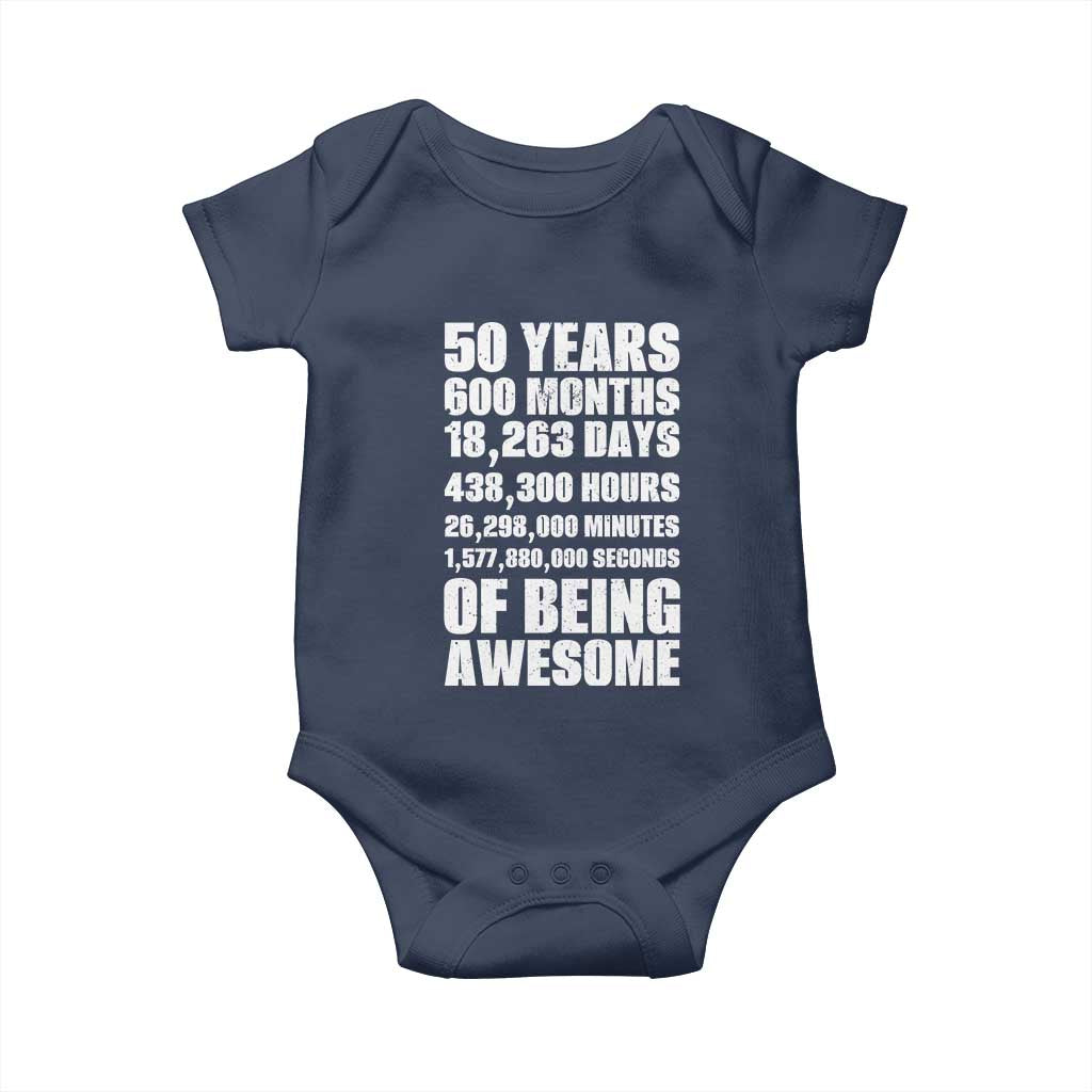 50 Years Of Being Awesome Baby Onesie 50th Birthday Gift Idea TS12 Navy Print Your Wear