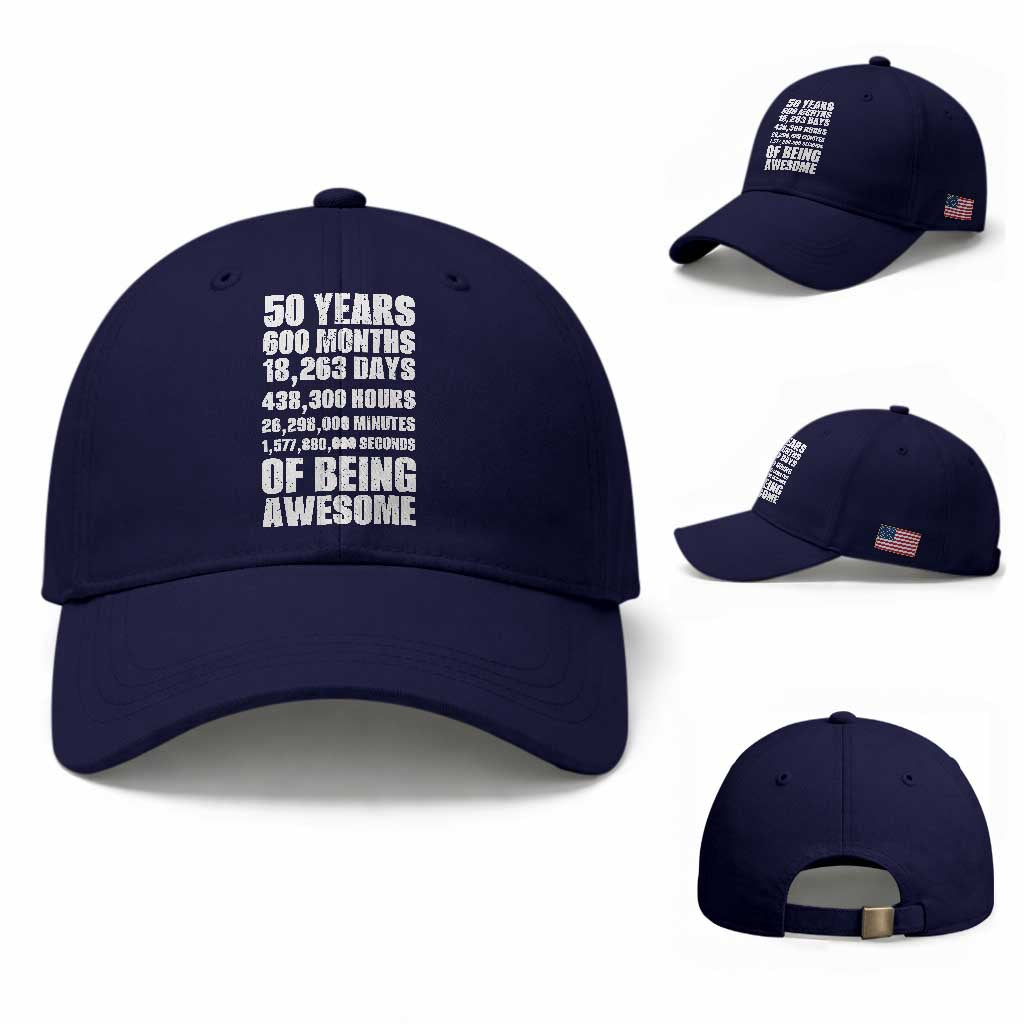 50 Years Of Being Awesome Baseball Cap 50th Birthday Gift Idea TS12 Baseball Cap Universal Fit Dark Blue Print Your Wear