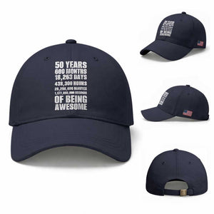 50 Years Of Being Awesome Baseball Cap 50th Birthday Gift Idea TS12 Baseball Cap Universal Fit Navy Print Your Wear