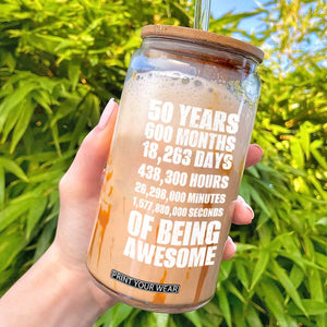 50 Years Of Being Awesome Glass Can 50th Birthday Gift Idea TS12 Black Print Your Wear