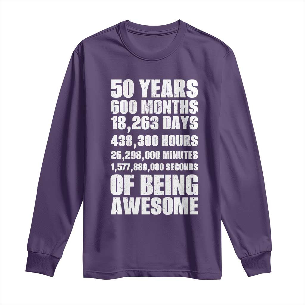 50 Years Of Being Awesome Long Sleeve Shirt 50th Birthday Gift Idea TS12 Purple Print Your Wear