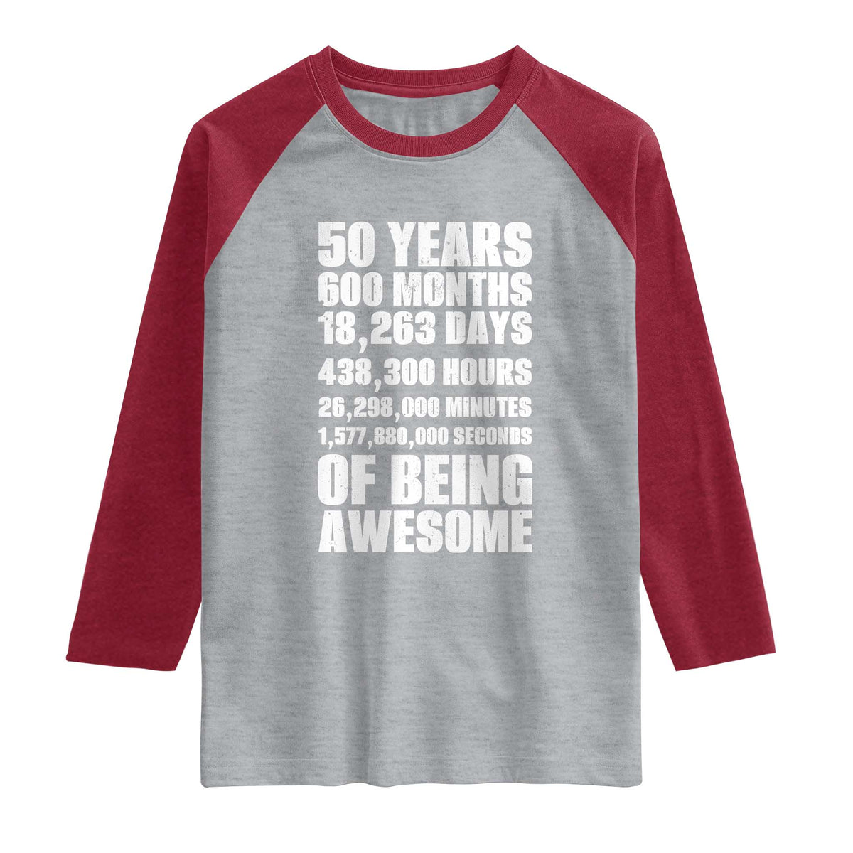 50 Years Of Being Awesome Raglan Shirt 50th Birthday Gift Idea TS12 Heather Gray Heather Red Print Your Wear