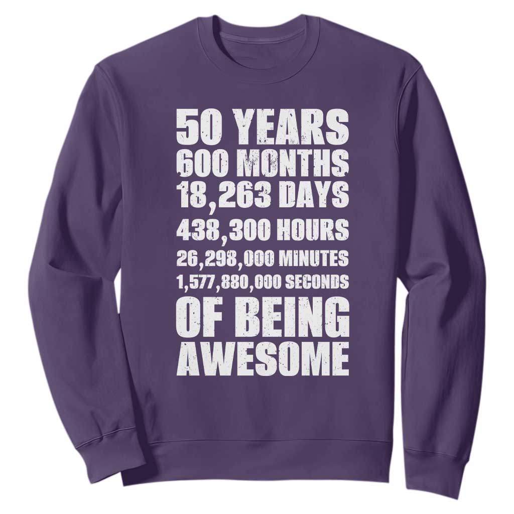 50 Years Of Being Awesome Sweatshirt 50th Birthday Gift Idea TS12 Purple Print Your Wear