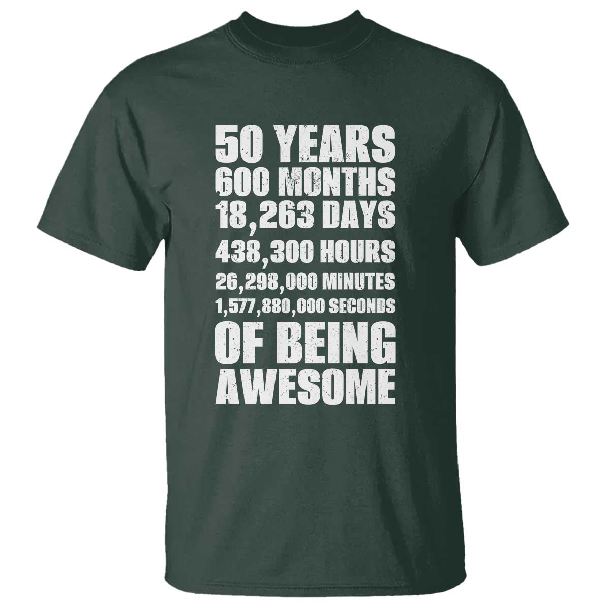50 Years Of Being Awesome T Shirt 50th Birthday Gift Idea TS12 Dark Forest Green Print Your Wear