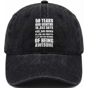 50 Years Of Being Awesome Washed Cotton Baseball Cap 50th Birthday Gift Idea TS12 Print Your Wear