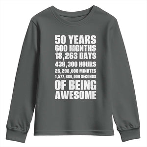 50 Years Of Being Awesome Youth Sweatshirt 50th Birthday Gift Idea TS12 Dark Heather Print Your Wear