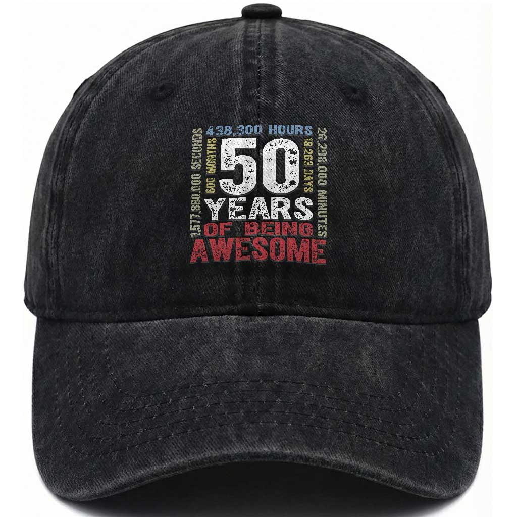 Vintage 50 Years Of Being Awesome Washed Cotton Baseball Cap 50th Birthday Legend Gift Idea TS12 Print Your Wear
