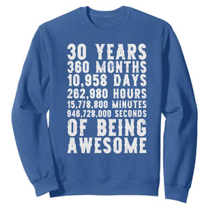 Funny 30th Birthday Sweatshirt Thirty Years Of Being Awesome TS12 Royal Blue Print Your Wear