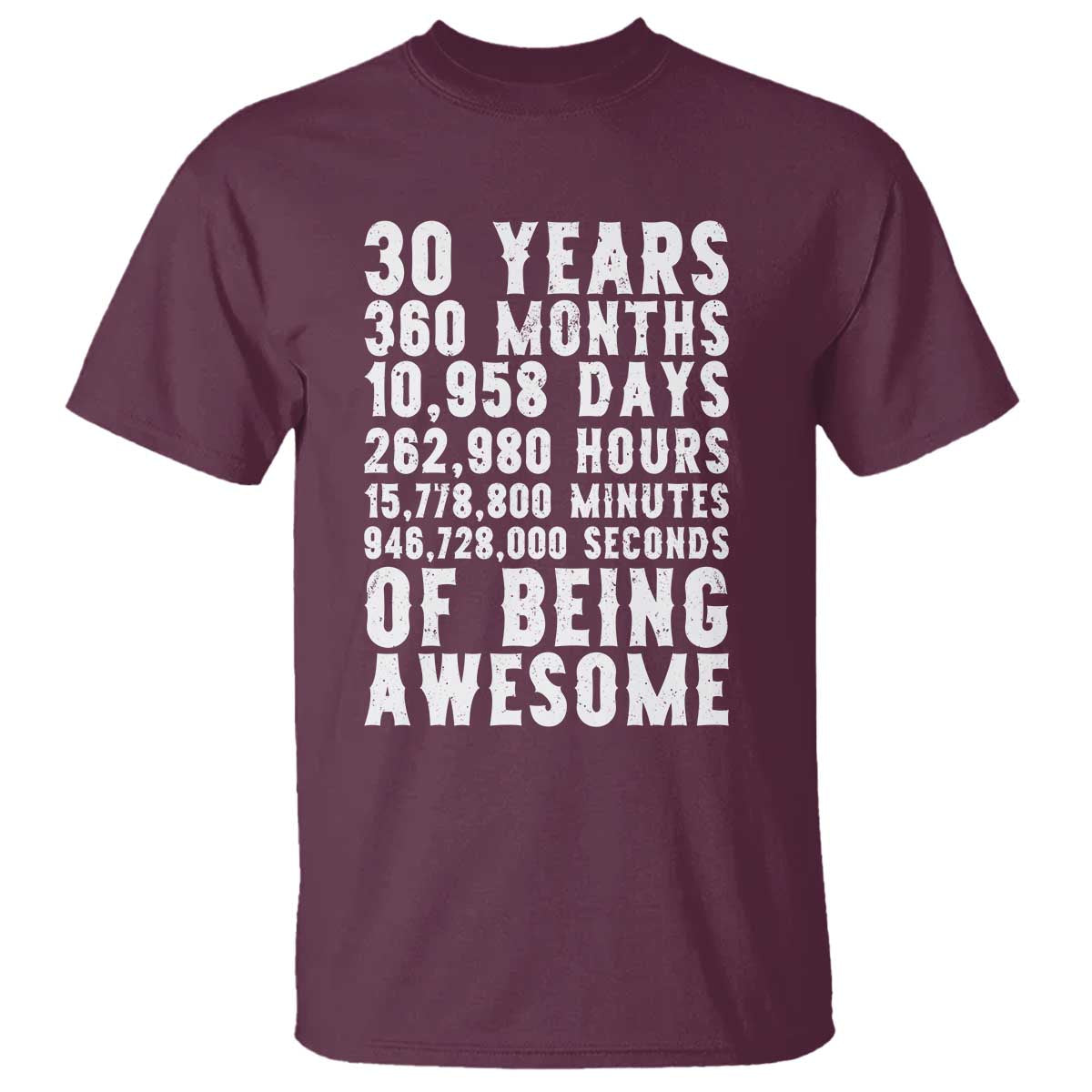 Funny 30th Birthday T Shirt Thirty Years Of Being Awesome TS12 Maroon Print Your Wear