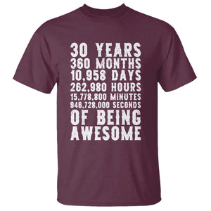 Funny 30th Birthday T Shirt Thirty Years Of Being Awesome TS12 Maroon Print Your Wear