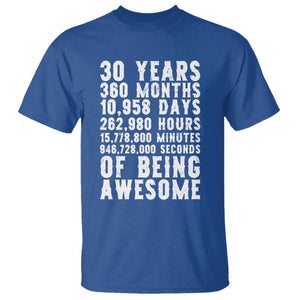 Funny 30th Birthday T Shirt Thirty Years Of Being Awesome TS12 Royal Blue Print Your Wear