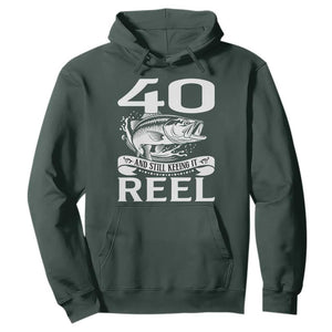 Still Keeping It Reel At 40 Hoodie Fisherman Birthday Gift TS12 Dark Forest Green Print Your Wear