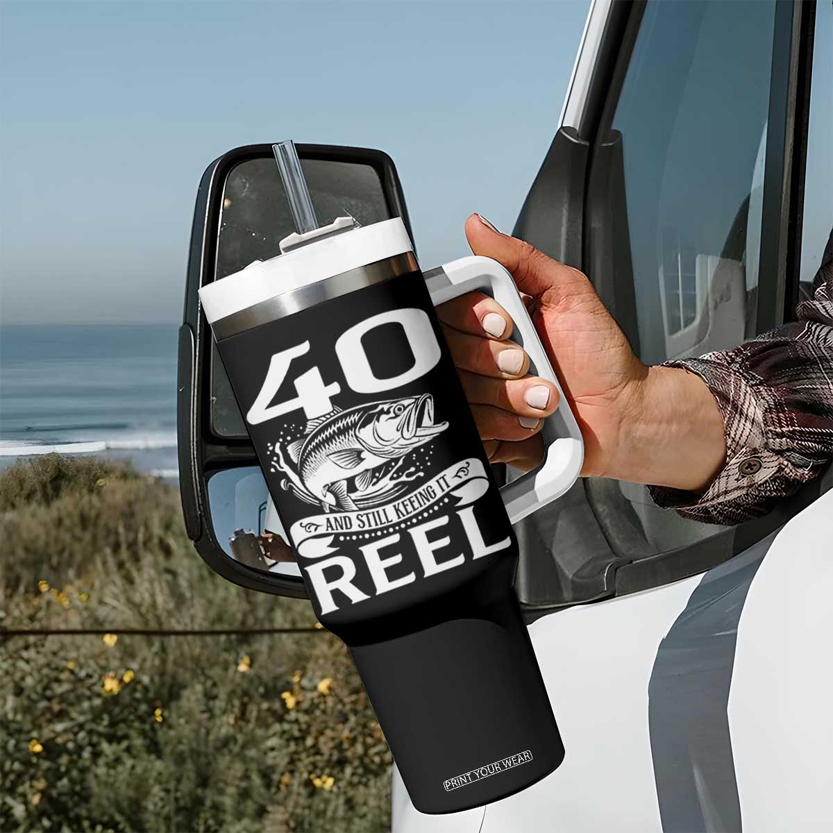 Still Keeping It Reel At 40 Tumbler With Handle Fisherman Birthday Gift TS12 Print Your Wear