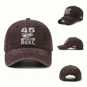 Still Keeping It Reel At 45 Washed Cotton Baseball Cap Fisherman Birthday Gift TS12 Washed Cap Universal Fit Dark Brown Print Your Wear