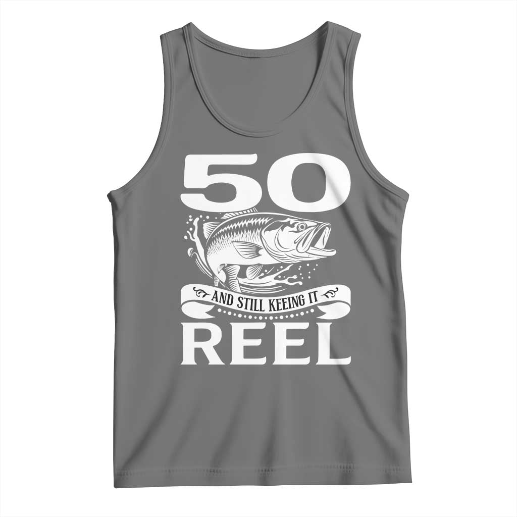 Still Keeping It Reel At 50 Tank Top Fisherman Birthday Gift TS12 Black Heather Print Your Wear